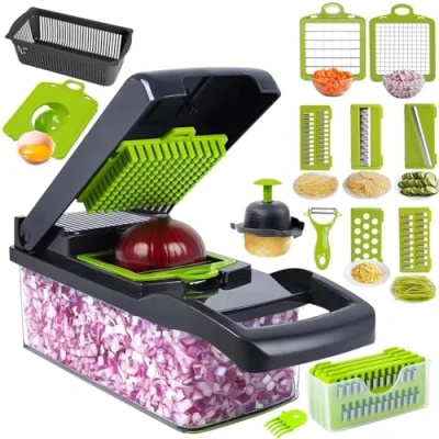 Image of 16 in 1 Mandolin Multi Function Vegetable Slicer with Interchangeable Blades, Grater, Slicer, Chopper and Safety Accessories Ideal for Fruits, Vegetables, Salads More