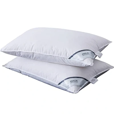 Image of ANALIN 2 Pack Goose Feather Down Pillows, 100% Cotton Shell, Non allergenic &amp; Anti dust mite, Soft Hotel Quality Pillows (15% Down)