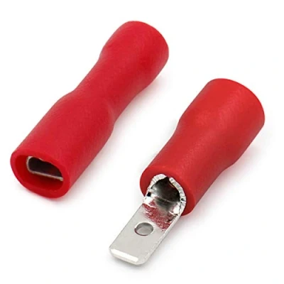 Image of Heschen Male/Female Quick Disconnects Vinyl Fully Insulated 2.8 x 0.5 mm Cable Terminal for 1.5mm² (22 16 AWG) Red 100Pack