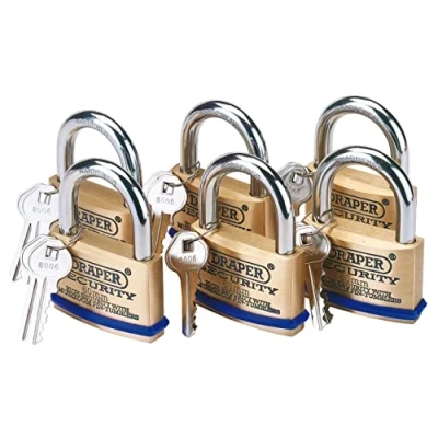 Image of Draper Solid Brass Padlocks with Hardened Steel Shackle, 60mm (Pack of 6)
