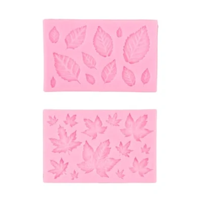 Image of Tabanzhe Leaf Chocolate Mould 2PCS Silicone Fondant Leaves Shape Candy Baking Mold for Jelly Cake Decoration DIY Tools