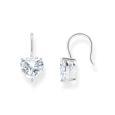 Image of Thomas Sabo 925 Sterling Silver White Cubic Zirconia Heart Dangle Earrings H2288 051 14 one Size Fits All Silver, size,