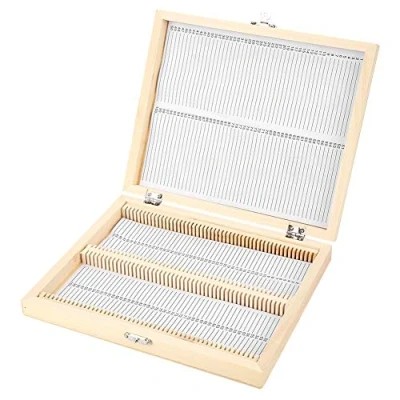 Image of Wooden Microscope Slide Storage Box with Clasp Lock 100 Slides Holder Case for Lab Biological Glass Prepared Storing