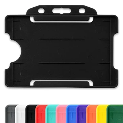 Image of CKB LTD 10x Black Single Sided Rigid Slide in Open Faced ID Card Badge Holders Horizontal/Landscape Identity Plastic Pass Protector Holds a 86mm 54mm cr80 Credit Sized