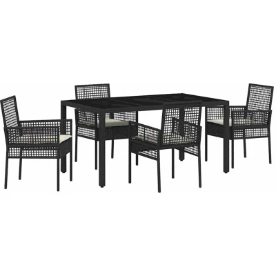 Image of vidaXL 5 Piece Garden Dining Set with Cushions Black Poly Rattan