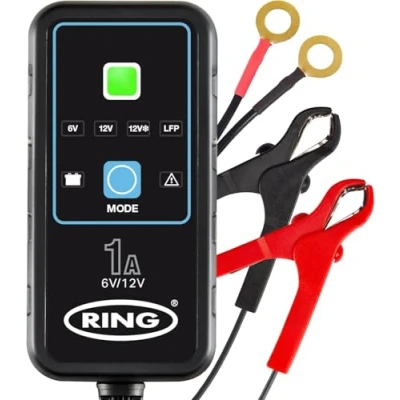 Image of Ring Automotive RSC901 1A Smart Car Battery Charger, 6V &amp; 12V Maintainer 9 Stage Charger for AGM, Leisure, Lithium, Car, Motorbike and Caravan Batteries, BLACK