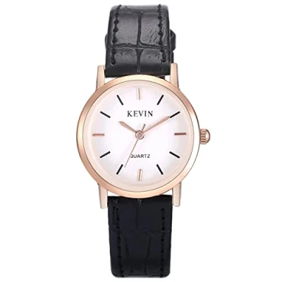 Image of JewelryWe Women Black Leather Strap Quartz Watch Simple Casual Business Dress Wristwatch