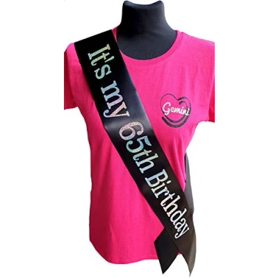 Image of Gemini Ribbons It&#039;s my 65th Birthday Sash Holographic Party Womens Mens Gift