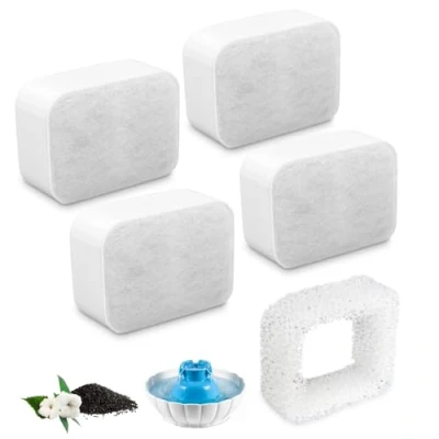 Image of Fydun Pet Fountain Water Feeder Filters, 5Pcs Incl 4 Activated Carbon &amp; 1 Foam Filter for Clean and Fresh Water, Regular Replacement Cats Dogs