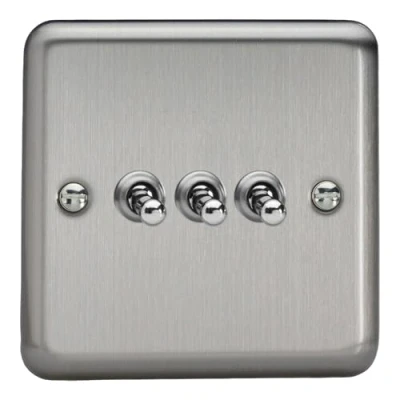 Image of Varilight 3 Gang 10A 1 or 2 Way Toggle Light Switch Matt Chrome XST3
