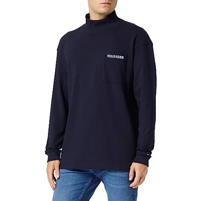 Image of Tommy Hilfiger Men&#039;s T Shirt Pique Pocket Long Sleeve Turtleneck, Blue (Desert Sky), L