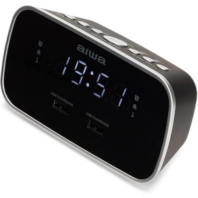 Image of Aiwa CRU 19BK/UK Black Digital Dual Alarm/Dual USB Clock Radio for Charging Smartphones and Tablets UK Version