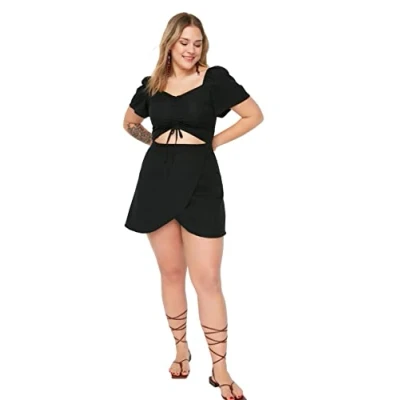Image of Trendyol FeMan Plus Size Mini A line Fitted Woven Dress Black
