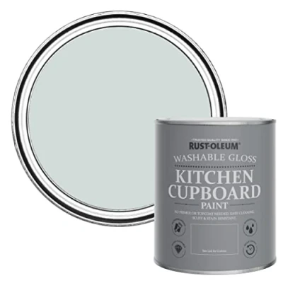 Image of Rust Oleum Grey Kitchen Cupboard Paint in Gloss Finish Dove 750ml