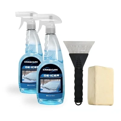 Image of CARSHARK Winter Car Kit Fast Acting Deicer 2 x 750 ml, Ice Scraper 1, Chamois Demister Pad 1