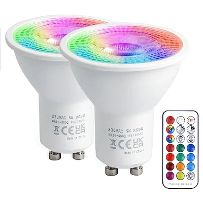 Image of VARICART GU10 Colour Changing LED Bulbs, 5W Dimmable Spot Light Bullb, 12 RGB + Warm White 3000K, 5 Modes, Built in Memory with Remote, 35W 50W Equiv. for Everyday &amp; Mood Lighting (2 Pack)