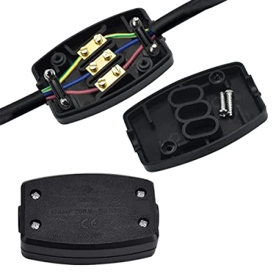 Image of 2 PCS 3 Terminal Electrical Junction Box Flex Connector Black 250v 13Amp Cable Joiner Erminal in line Connect for Outdoor Lighting Power and Automotive Wiring
