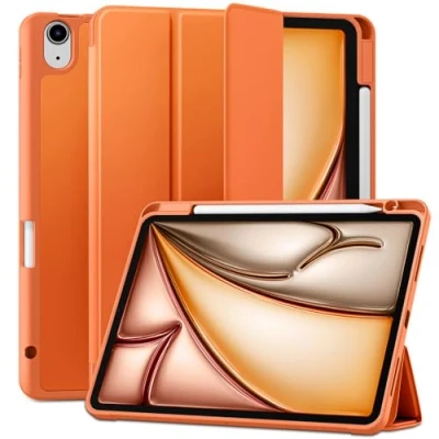 Image of Maledan Case for iPad Air 11 Inch 2024 M2 6th/ 5th 4th Generation (10.9 2022/2020) with Pencil Holder, Flexible TPU Back Support Apple Wireless Charging, Auto Sleep/Wake, Coral