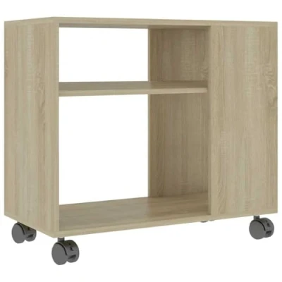Image of vidaXL Side Table Stylish Sonoma Oak Engineered Wood Construction Comes with 2 Tiers and 4 Wheels Ideal for Living Room Bedroom