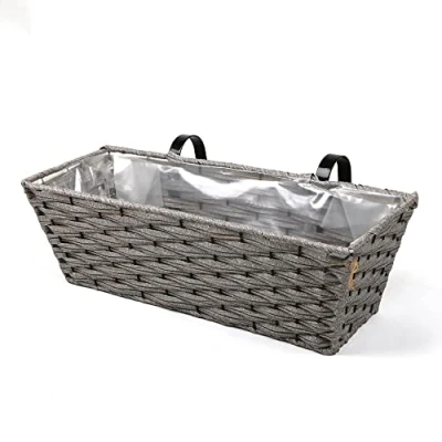 Image of Smart Garden 19&quot; Rattan Effect Wall Fence Balcony Grey Planter Trough Basket