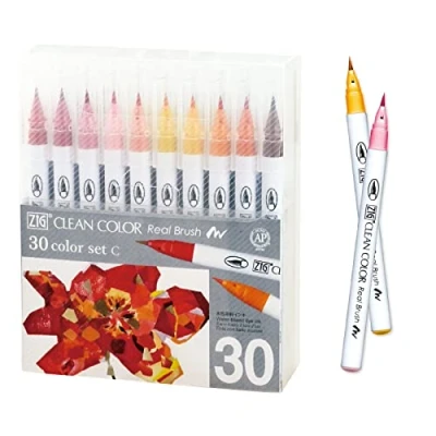 Image of ZIG Clean Color Real Brush, NEW 30 colors set C, Flexible Brush Tips, Watercolor Pens for Painting, Drawing, Calligraphy and Lettering Artists, Made in Japan