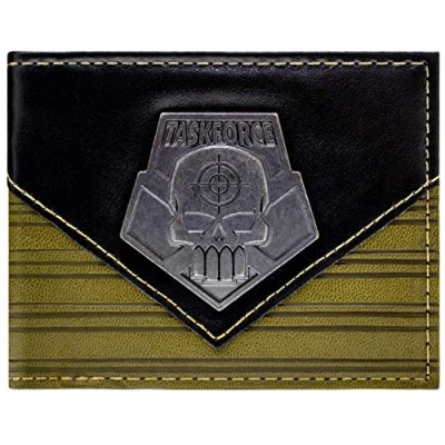 Image of Suicide Squad Deadshot Task Force Metal Emblem Wallet Bi Fold ID &amp; Card Holder, Brown