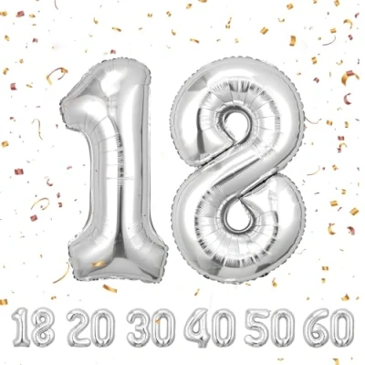 Image of 18th Number 18 Balloons 18,Sliver Balloon 40 Inch Giant Helium Foil for Boys Girls Birthday Party Decor Anniversary Graduation Decorations Supplies