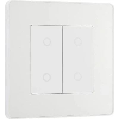 Image of BG Electrical Secondary/Slave Double Touch Dimmer Light Switch, 2 Way, Screwless Front Plate, Evolve, Pearlescent White, PCDCLTDS2W