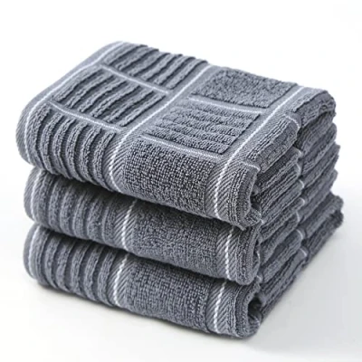 Image of Anyi Kitchen Dish Towels Heavy Duty Absorbent Cloths with Hanging Loop 100% Cotton Tea Bar (16x26, Set of 3, Grey)