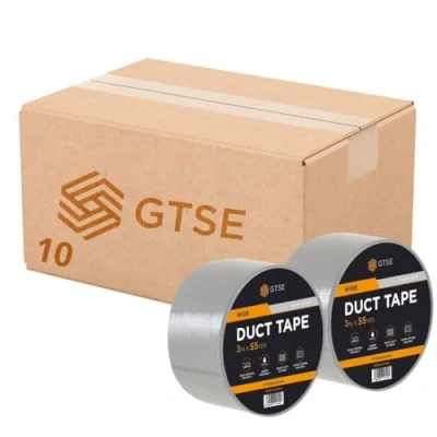 Image of GTSE 10 Rolls 75mm x 50m, Wide Silver Duct Tape 3 Waterproof Strong Adhesive Gaffer for Patching, Sealing, Securing Cables and Labelling, Heavy Duty