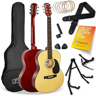 Image of 3rd Avenue Full Size 4/4 Acoustic Guitar Pack for Beginners 6 Months FREE Lessons, Gig Bag, Picks, Spare Strings, Stand, Strap, Capo Natural