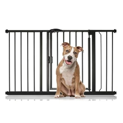 Image of Bettacare Auto Close Pet Gate, 125.4cm 132.4cm, Matt Black, Pressure Fit Stair Gate for Dog &amp; Puppy, Safety Barrier Doors Hallways and Spaces, Easy Installation