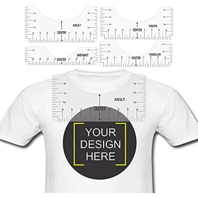 Image of SHONCO Ruler Set, 5Pack T Shirt Alignment Guide PVC Vinyl for Making Fashion Center Designs, Black, 4 Included Tshirt Rulers