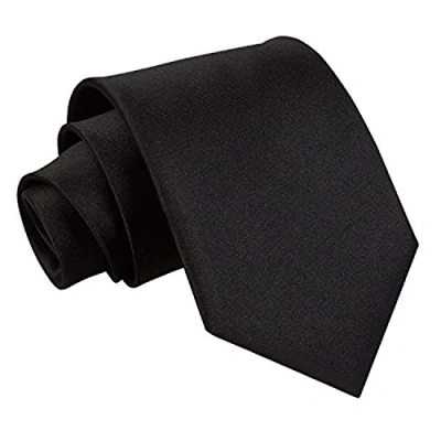 Image of DQT Plain Glossy Satin Polyester Wedding Classic Neck Tie for Men in Black
