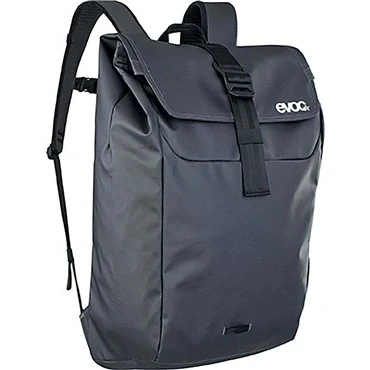 Image of EVOC DUFFLE Backpack 16 for everyday and on the go (waterproof, 100% PVC free, lid with aluminium hook closure, side compartment laptop, detachable chest strap), Carbon Grey