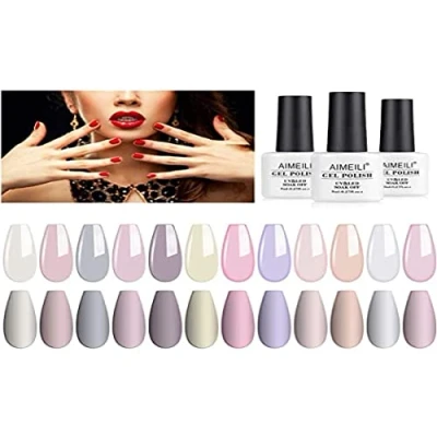 Image of AIMEILI Gel Nail Polish Set, 8ml 12 Colours Jelly Milky White Sheer Pink Nude Soak Off UV LED Polishes Art Gift Kit 3