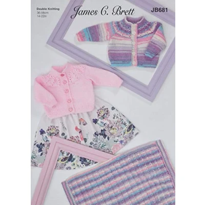 Image of James Brett Double Knit Knitting Pattern Baby Lace Detail Cardigan &amp; Blanket (JB681)