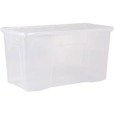 Image of Wham Crystal 110L Plastic Storage Boxes with Lids. Clear, Extra Large Container for Home and Office Strong Box 79.5 x 39.5 42 cm (Pack of 5)