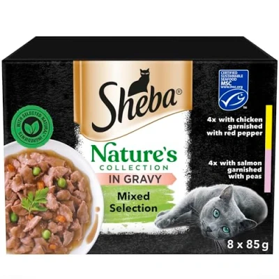 Image of SHEBA Nature’s Collection Cat Trays Mixed Selection in Gravy 85 g, 8 Count (Pack of 4)