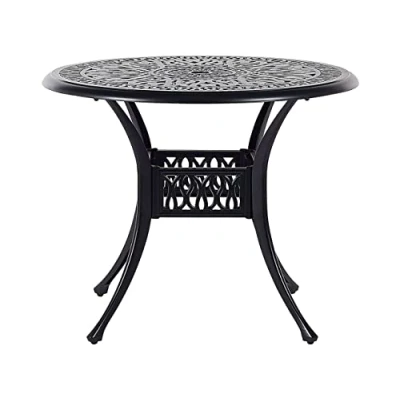 Image of Beliani Vintage Garden Outdoor Dining Table Black Aluminium Round ø 90 cm Ancona