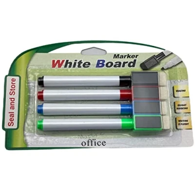 Image of 4 Assorted Magnetic Dry Wipe Pens White Board Markers with Eraser