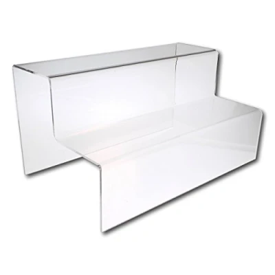 Image of EPOSGEAR Two Step Tier Clear or Coloured Acrylic Plastic Retail Riser Counter Display Stands Perfect for Shops, Stalls, Ornaments, Models etc (Clear, Extra Large)