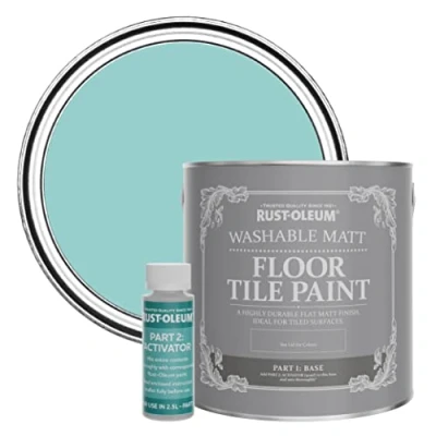 Image of Rust Oleum Blue Washable Matt Floor Tile Paint Teal 2.5L