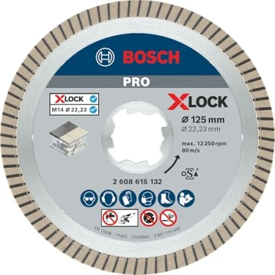 Image of Bosch Professional 2608615132 Diamond Cutting Disc Best (for Ceramic, X LOCK, Extraclean Turbo, Diameter 125 mm, Bore Diameter: 22.23 mm)