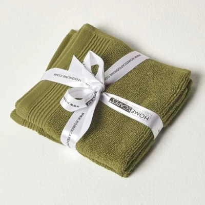 Image of HOMESCAPES Moss Green Set of 2 Face Cloths 700 GSM Combed 100% Egyptian Cotton Towel 30 x cm