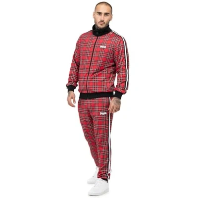 Image of Lonsdale Men&#039;s Royal Stewart Tracksuit, Red/Black/White/Tartan, XXXL
