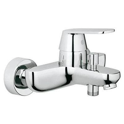Image of GROHE Eurosmart Cosmopolitan Single Lever Bath Mixer with and Shower Outlet Wall Mounted, Water Saving Tap Chrome Finish 32833000