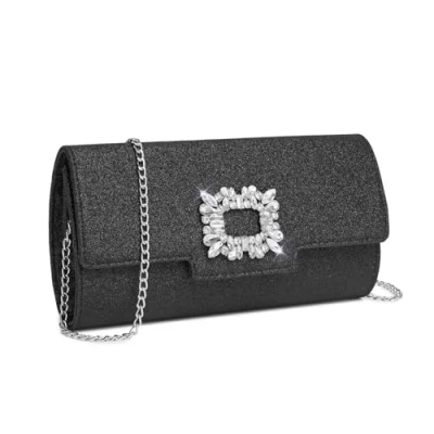 Image of Miss Lulu Women&#039;s Elegant Chain Clutch Bag Sparkling Rhinestone Evening Handbag for Weddings, Parties &amp; Banquets (Black)