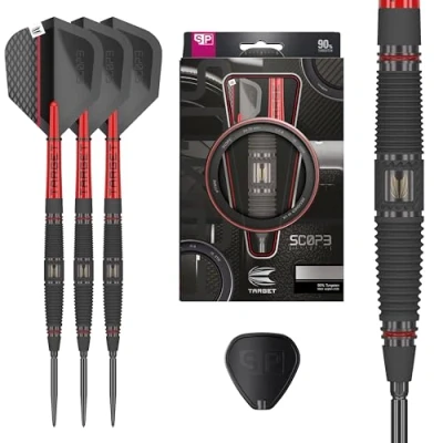 Image of TARGET Darts Scope Steel Tip Swiss Point Darts, 90% Tungsten Dart Set, Barrel 04 23G Sets, Red &amp; Black Professional Set with Points Tool