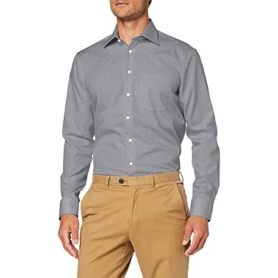 Image of Seidensticker men&#039;s business shirt regular fit non iron Kent collar long sleeve 100% cotton